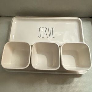RaeDunn White Ceramic Serving Tray with Bowls